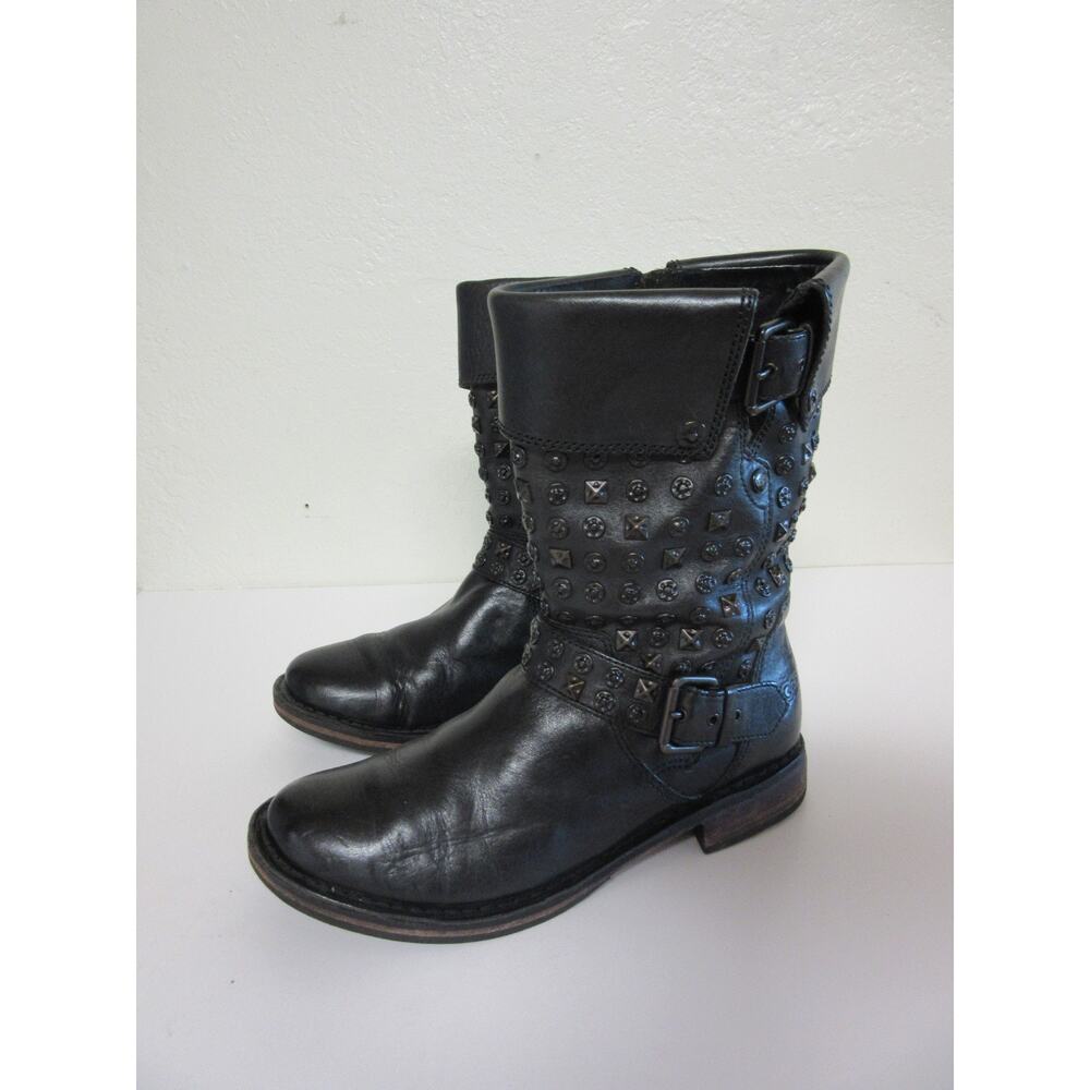 UGG Black Conor Studded 7.5 Leather Side Zip Moto Biker Mid-Calf Boots